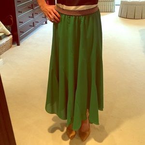 Anthropologie flowy green maxi skirt