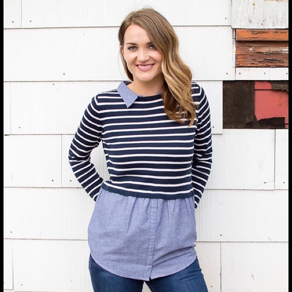 Denim and Stripe Combo Top - Picture 1 of 4