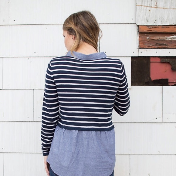 Denim and Stripe Combo Top - Picture 3 of 4