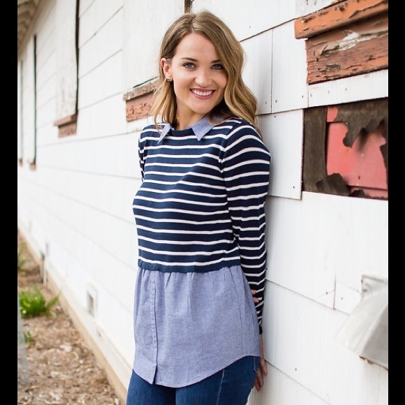 Denim and Stripe Combo Top - Picture 2 of 4