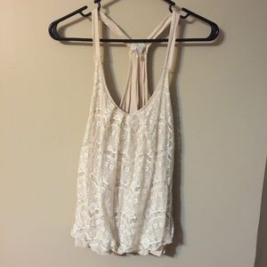 Cream colored tank top with lace front