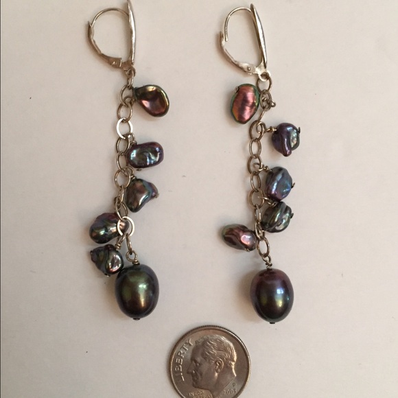 Long Dangly Black Pearl Earrings
