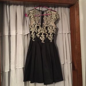 Chi Chi London Lace-Top Black Skater Dress