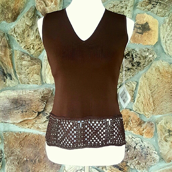 NEW Brown Tank Top with Crochet and Beading