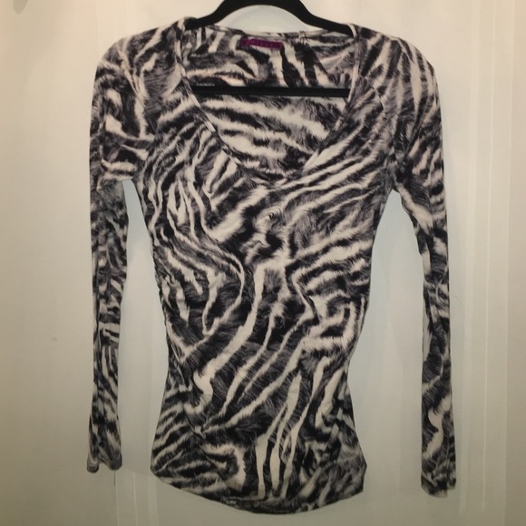 VELVET LONG SLEEVE ZEBRA PRINT LOW CUT NECK SZ P/S