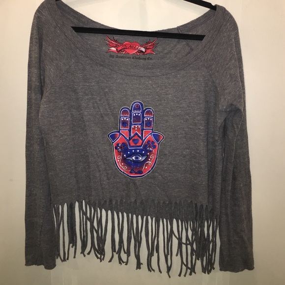 SO NIKKI... LONG SLEEVE FRINGE DISTRESSED TOP SZ M - Picture 1 of 3