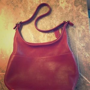 Red leather coach bag