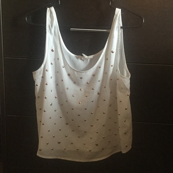 White polyester tank top with gold studs
