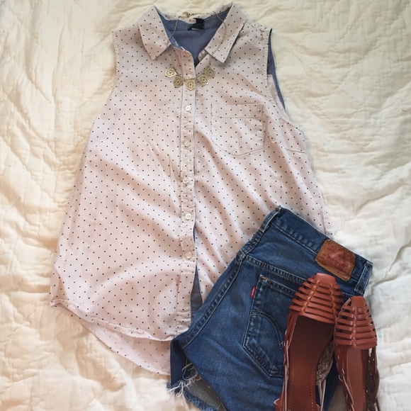 Cream chambray Polka dot top