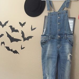 Distressed Denim Overalls