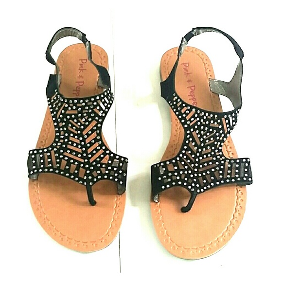 Pink & Pepper black & rhinestone sandal, New sz 9