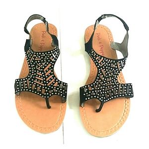Pink & Pepper black & rhinestone sandal, New sz 9