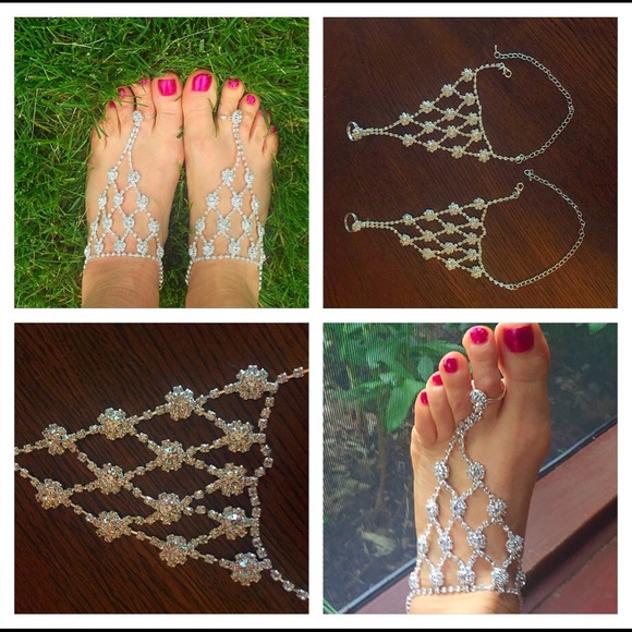 Pair (2) Rhinestone Toe Anklets Beach Sandal boho - Picture 4 of 4