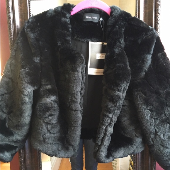 Minkpink S shrunken cropped faux fur jacket. NWT!