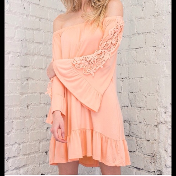 LAST ONE! Off Shoulder Chic Peach Mini Dress - Picture 2 of 3
