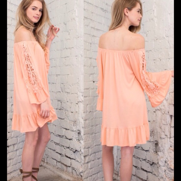 LAST ONE! Off Shoulder Chic Peach Mini Dress - Picture 3 of 3