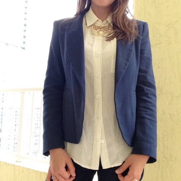 Zara Jackets & Blazers - Zara Blue Casual Cotton Blazer