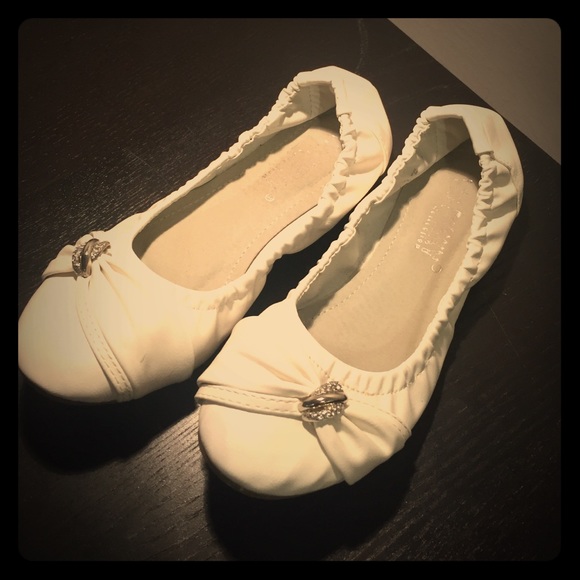 White Faux Leather Flats Rhinestone Tie 5