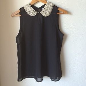 Sheer back pearl collared blouse