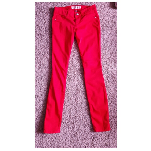 bright red l.e.i skinny jeans