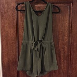 Forest green, open back romper