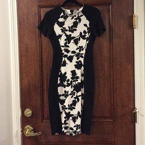 Floral black and white printed cotton midi dress