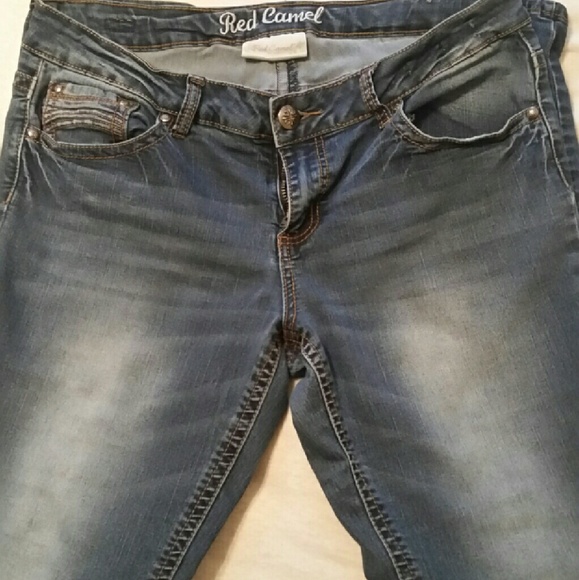 Red camel stretch straight leg jeans