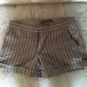 Khaki and navy striped chino shorts with cuff