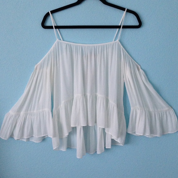 LF Tops - White long sleeve off the shoulder flowy top
