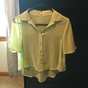 Sheer crop light green blouse.