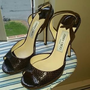 Jimmy Choo Authentic Snake & Brown Suede Heels