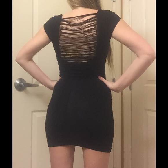 Black Tshirt Dress with fringe back