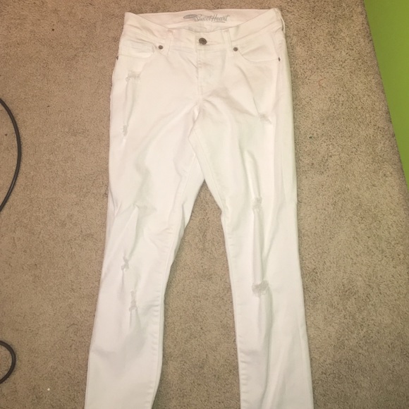 All white jeans with rips!