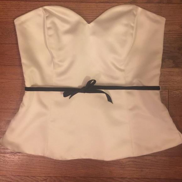 White House Black Market satin cream strapless top