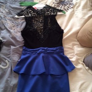 Black&Blue Peplum Dress w/Keyhole Back