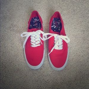 Red canvas tennis shoes