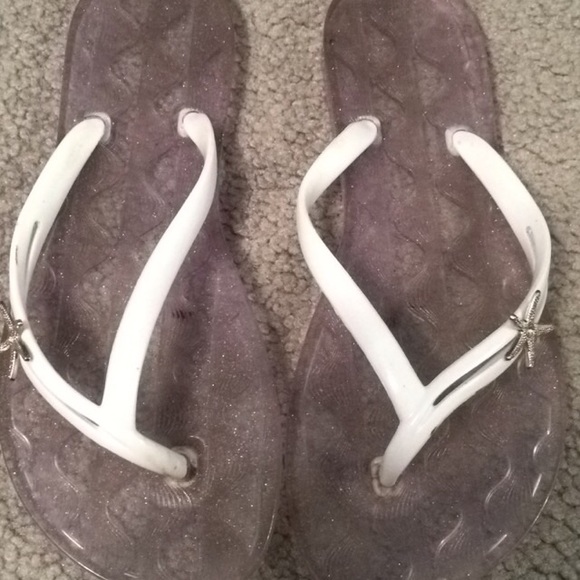 Jelly rhinestone starfish flip flops