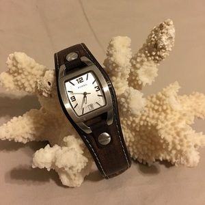 Fossil Brown Leather Watch With Silver Face