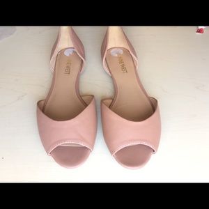 Tan peep toe flats