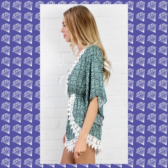 π₯{LAST 1} SALE Mint Brocade romper lace detail - Picture 2 of 4