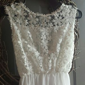 NWOT White Lace and chiffon maxi dress
