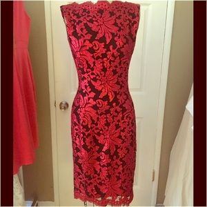 Tadashi Shoji Red and Black Sequin dress