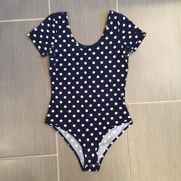 Forever 21 Tops - Navy and White Polka Dot Bodysuit
