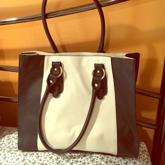 Black and white faux leather tote.