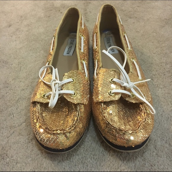 Steve Madden gold sequin boat shoes