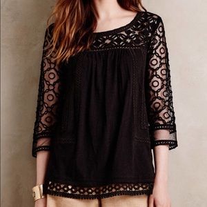 Anthropologie Meadow Rue Black Lace Top