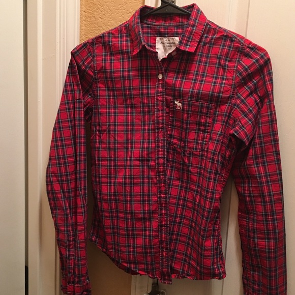 ABERCROMBIE & FITCH RED PLAID BUTTON DOWN SHIRT XS