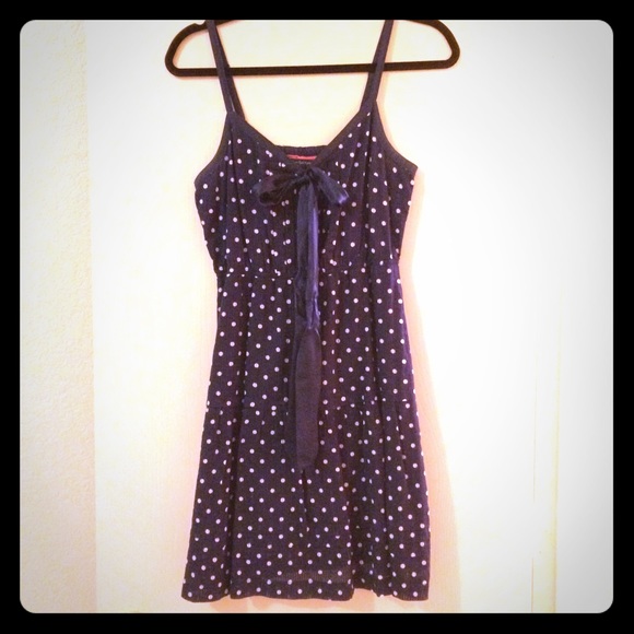 Blue polka dot dress with ribbon tie