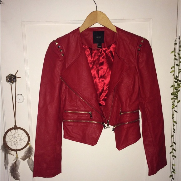Studded red leather jacket