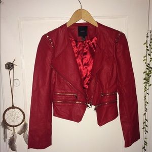 Studded red leather jacket